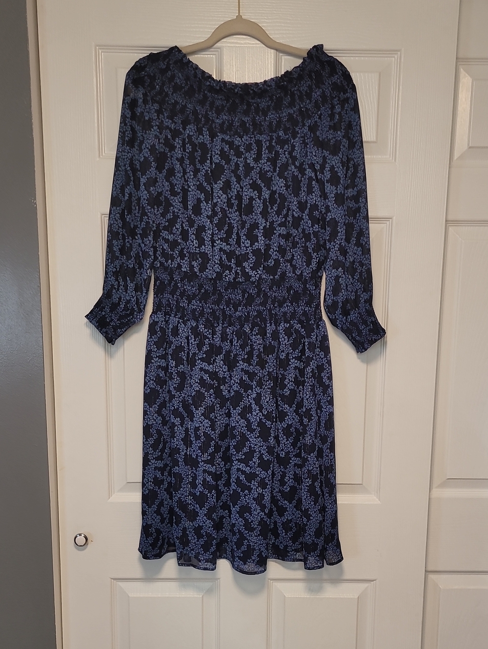 MICHAEL Michael Kors Navy and Light Blue Patterned Midi Dress